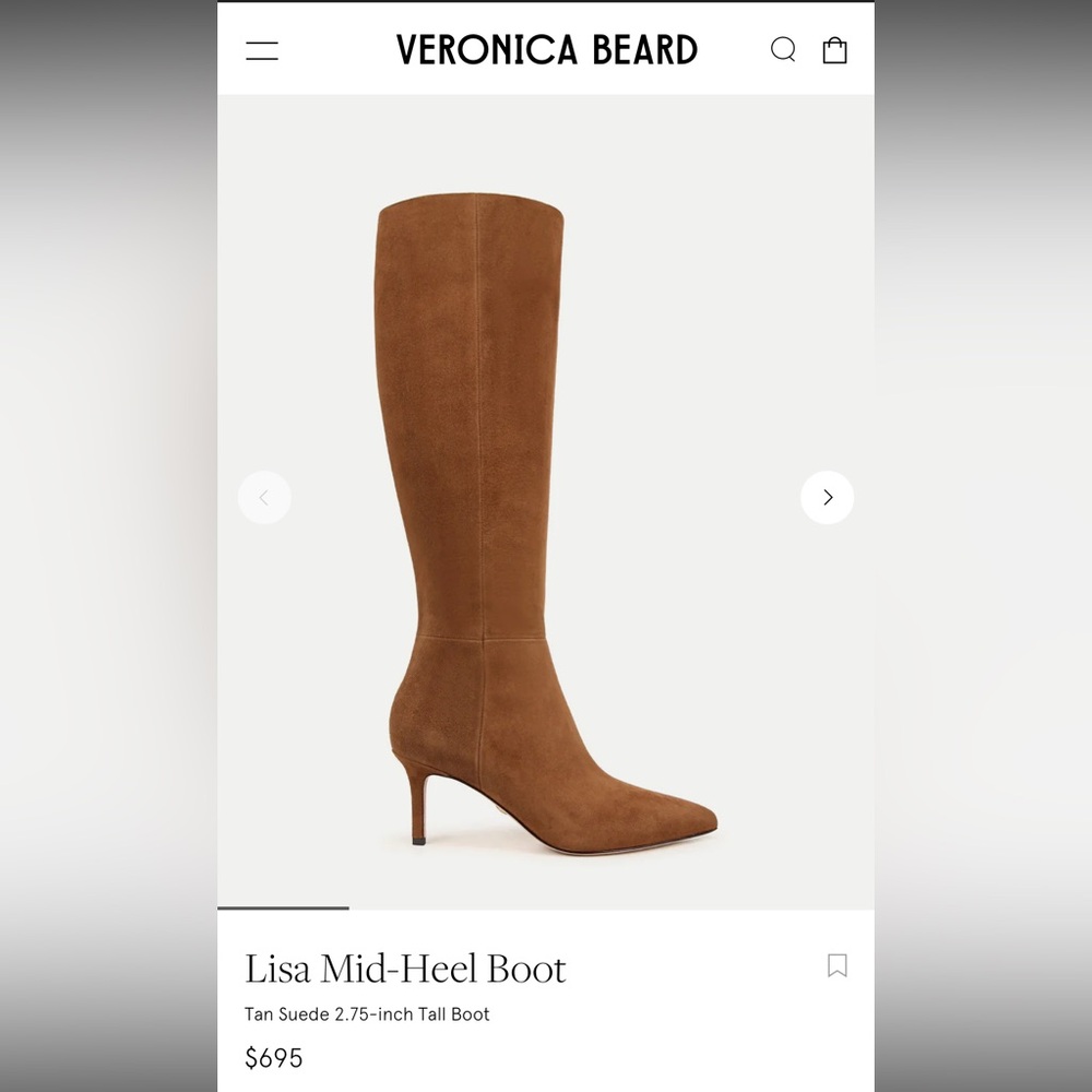 New Veronica Beard Lisa Mid-Heel Boot Tan Suede Size 8
